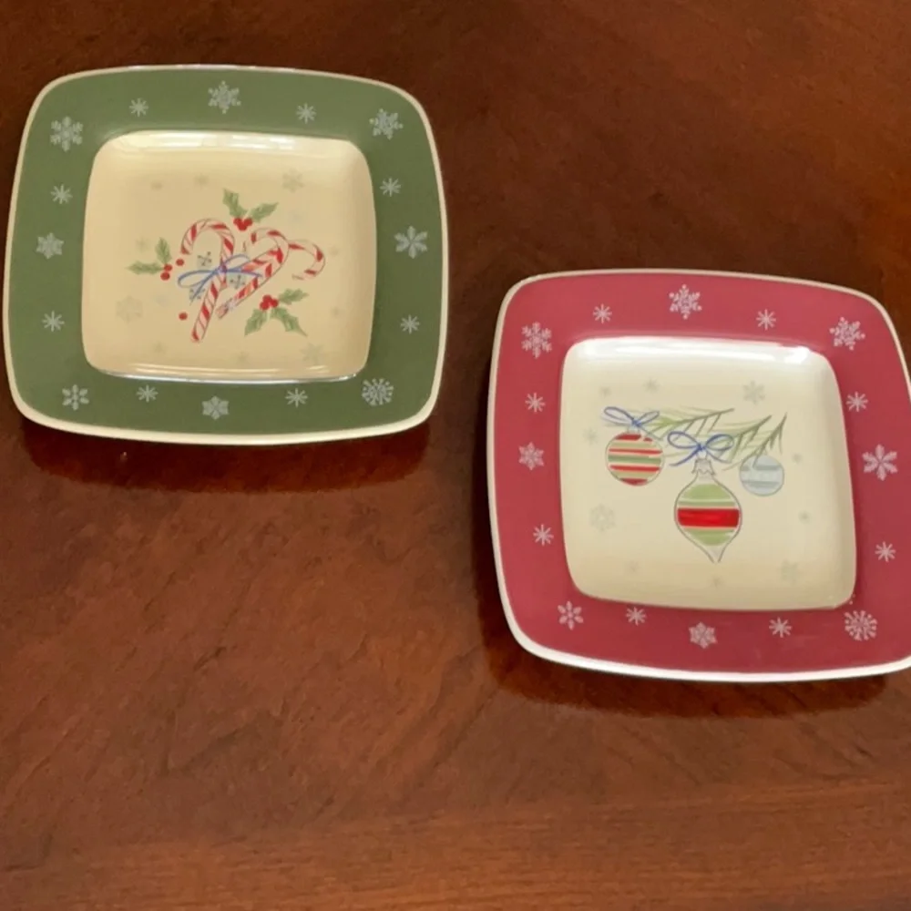 Longaberger pottery Christmas set of two cocktail plates. Christmas Holiday. - Picture 1 of 5